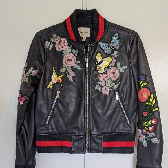 Urban Outfitters leather embroidered bomber jacket - Picture 1 of 7